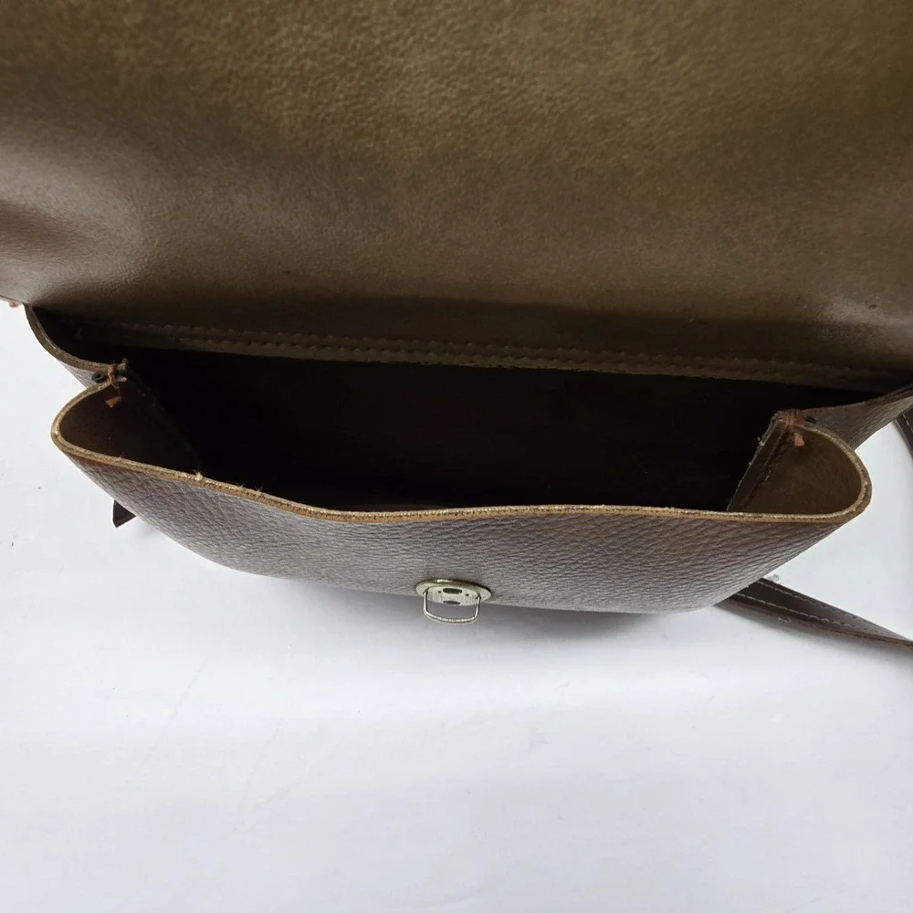 Vintage Hard Brown Leather? Like Camera Case Shoulder Bag Velvety Interior Strap